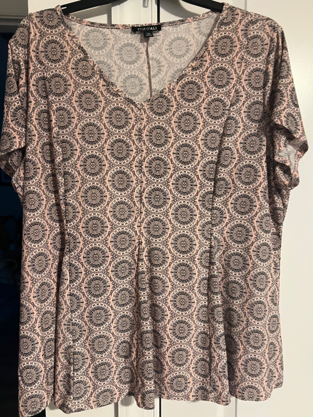 Roz & Ali Pink and Black Medallion V-Neck Tunic